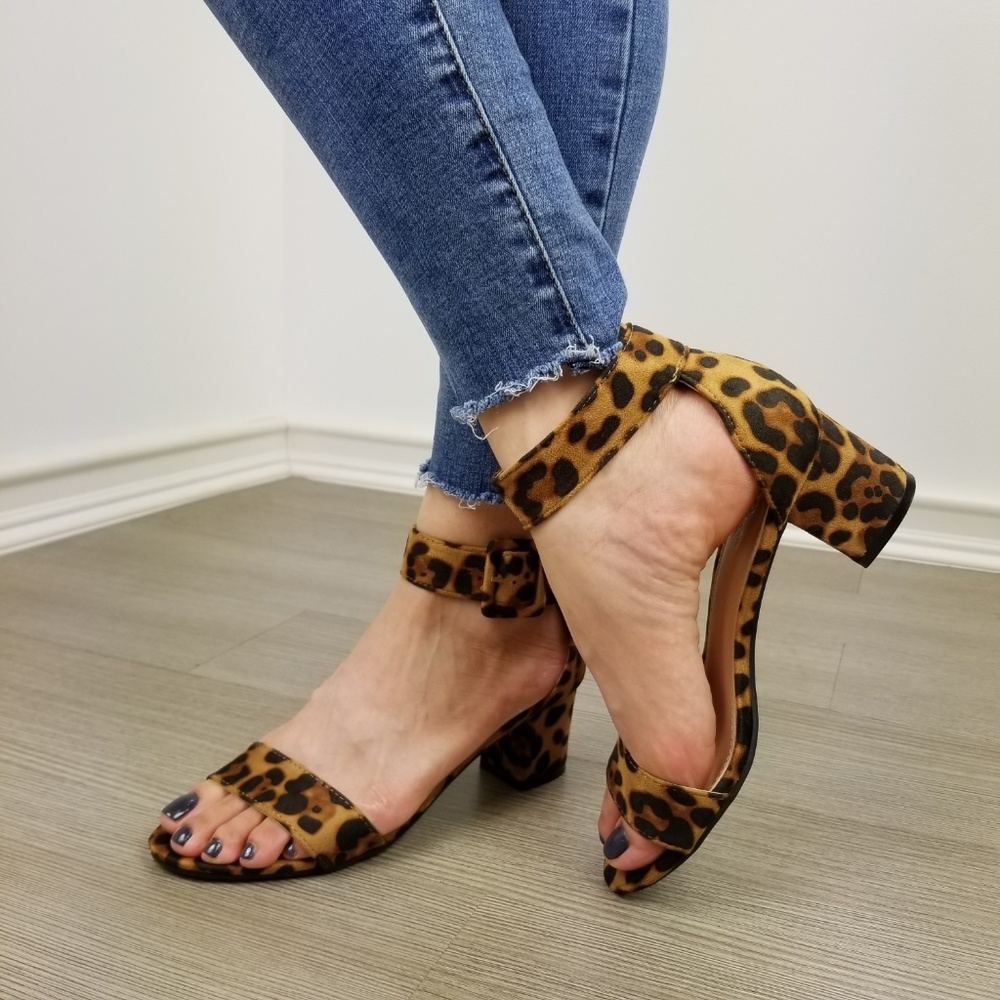 Block Heel Suede Leopard Sandal - Picture 12 of 16